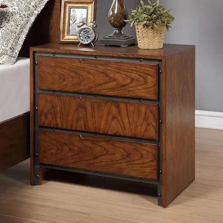 Industrial Crossgrain Nightstand with 3-Drawers